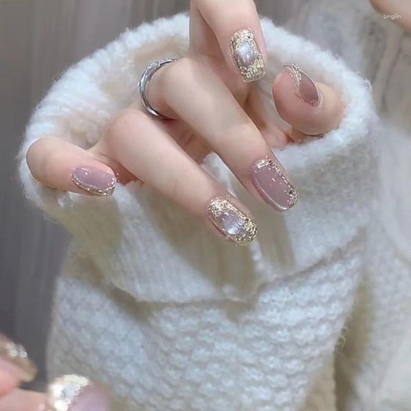 Unhas Falsas Misskitty Handmade Press-on Buchilati Pure Wear Nail Dica Rosa Cristal Olho Bolha Branca Wearable Adesivo