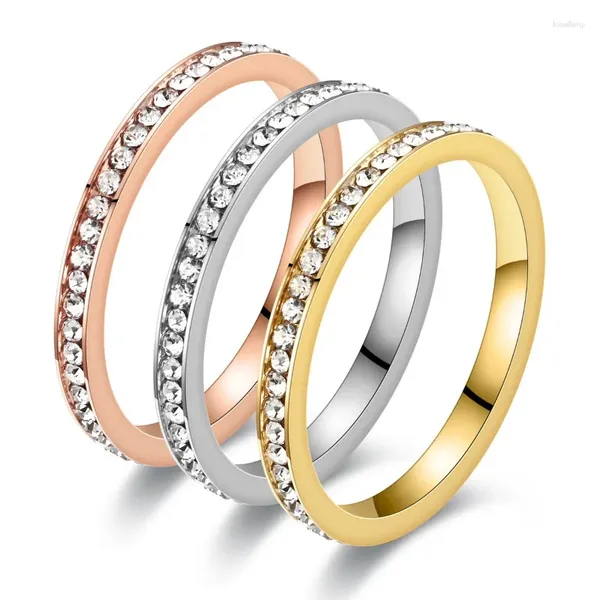 Cluster Ringe 2mm Edelstahl Ring mit voller Kristall Mode für Frauen Finger Schmuck Zubehör USA Größe 5-13