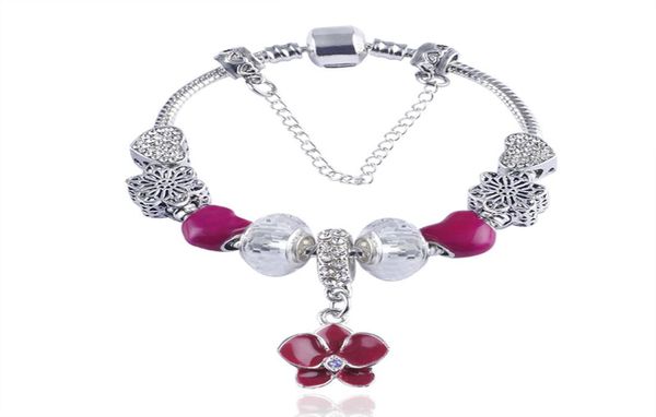 Atacado-moda 925 prata murano flor de vidro europeu encantos contas pulseira de corrente de segurança se encaixa charme bracelets6029285