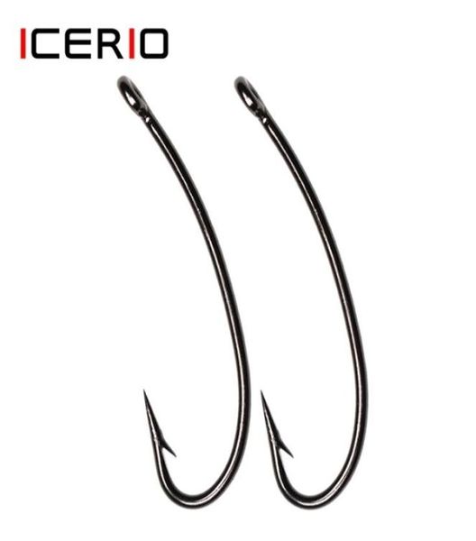 ICERIO 500 шт., крючок для завязывания сухих мух нимфы, изогнутый йоркский изгиб, прямой глазок, 3X длинный хвостовик, стандартная проволока с острым концом, черный никель 27879452