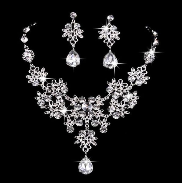 6 Farben Damen Bling Kristall Brautschmuck Set Silber Diamant Hochzeit Statement Halskette Ohrhänger für Braut Brautjungfern Ac3712428