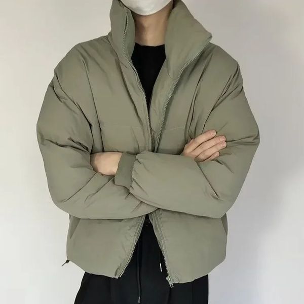 Erkekler Aşağı Parkas Retro Mens Kış Ayakta Yatırma Ceket Retro Park Ceket Erkekler Düz Renk Kore moda büyük boy kalın rüzgar geçirmez makine 231213