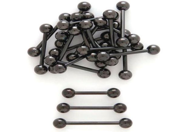 Anel de língua de titânio preto, 50 peças, sinos 14g16mm, orelha de mamilo, joia piercing corporal, halteres retos 1456546