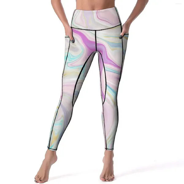 Leggings femininas mármore sexy colorido líquido cintura alta calças de yoga respirável estiramento leggins design feminino fitness esportes collants