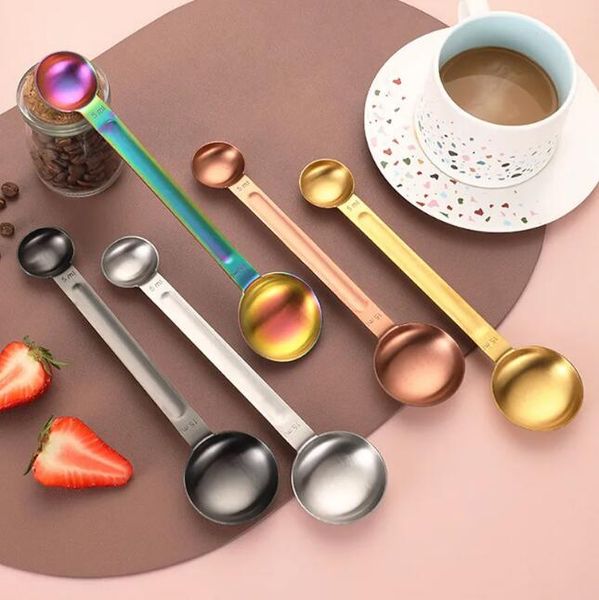 5ml/15ml Coffee Scoop Aço inoxidável Medição de colher com ferramenta de palhamento de café de cabeça dupla para barista Coffee Bean