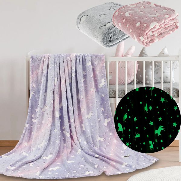 Coperte Coperta luminosa Morbida e soffice Si illumina al buio Simpatici unicorni Incandescente Peluche creativo per bambini 150x180 cm 231213