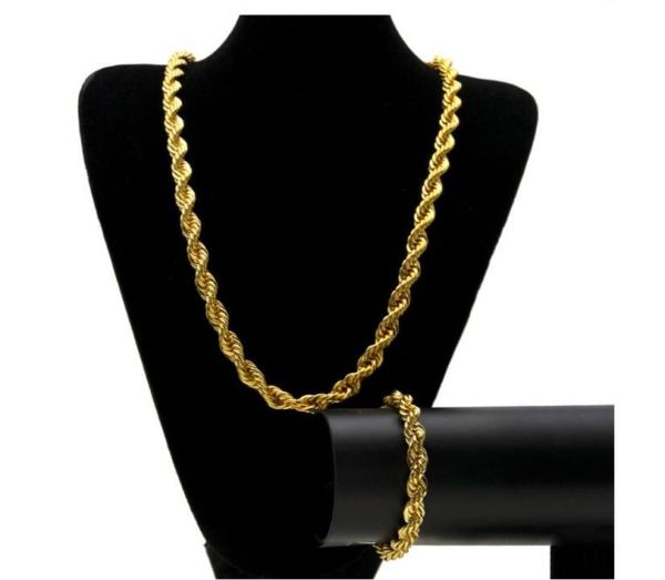 Set di gioielli con catene di corda Hip Hop da 10 mm Set di gioielli in oro placcato argento spesso pesante Collana braccialetto per gioielli rock da uomo G9536646