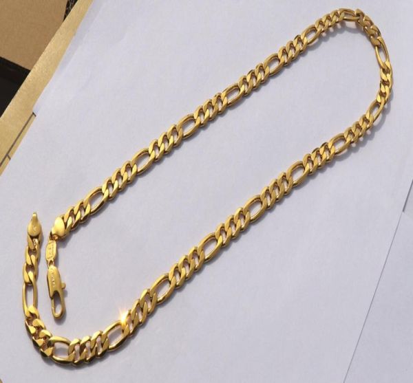 Massive Stamep-Halskette mit 585er-Punze und Feingoldfüllung in 24 Karat Gelbgold, europäische Figaro-Kettenglieder-Halskette, Länge 8 mm, italienisches Glied 60 cm. 9139597