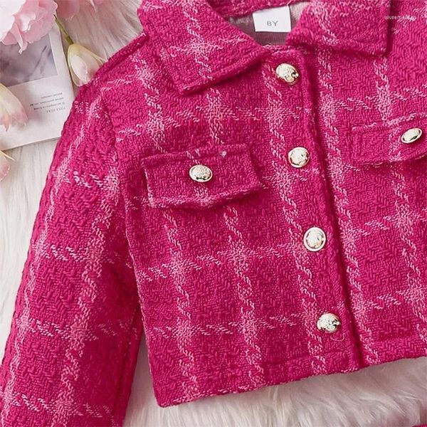 Set di abbigliamento Bambino Bambina Autunno Inverno Abbigliamento Giacca e gonna Set Cardigan scozzese pieghettato con cappello Abiti formali