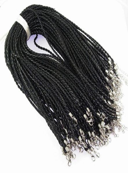 100 шт. лот 18039039 3 мм черные плетеные шнуры для ожерелья из искусственной кожи с застежкой-лобстером для DIY ювелирных изделий, шейный кулон, ремесло Je7508799