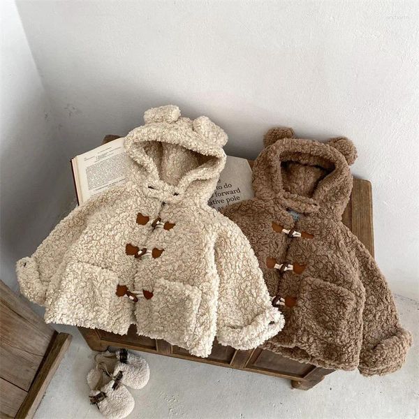 Daunenmantel Winter Kinder Parkas Mädchen Cartoon Bär Pelz verdicken Futter Jungen Kapuzenjacke Kinder