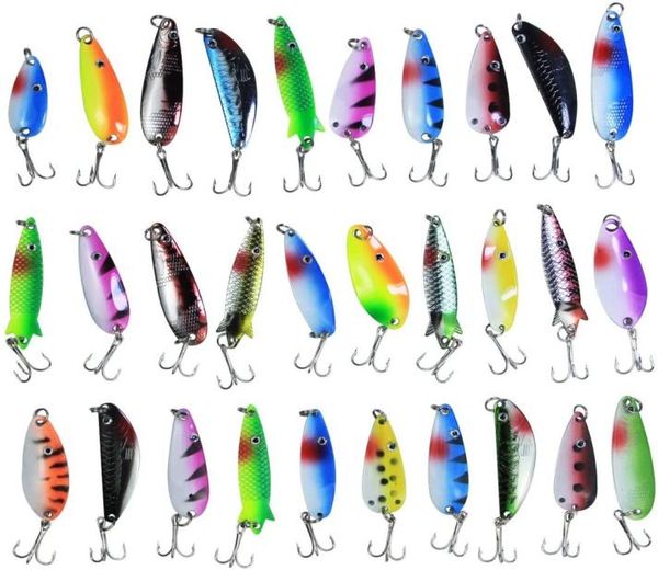 30 pz Esche da pesca Spinner Cucchiaio Esche da pesca Misto Esche da pesca in metallo Colorato Colata di metallo Sharp Treble Ganci Attrezzatura Kit6097910