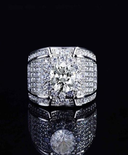 Clusterringe echter 18k Gold Verlobungsring für Männer Luxus Voll gepflastertes Diamant 1 8 K Elegant einfache weibliche Schmuckmens3269402