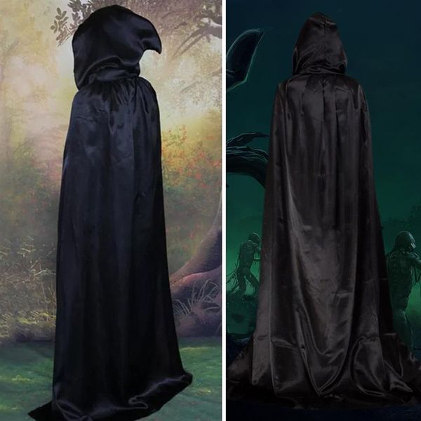 Decorazione di Halloween Costume Morte per adulti Costumi Cosplay Mantello con cappuccio nero Spaventoso Strega Diavolo Gioco di ruolo Party187R