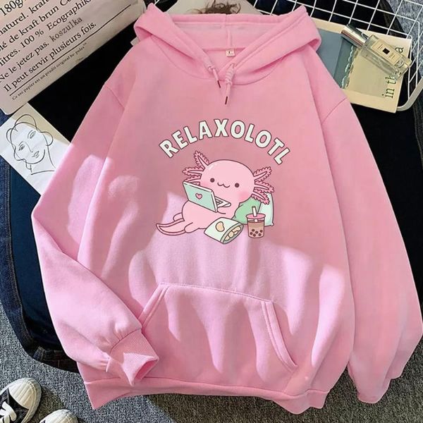 Hoodies femininos axolotl boba leite estilo coreano roupas femininas kawaii moletom vintage desenho animado gráfico com capuz harajuku roupas esportivas