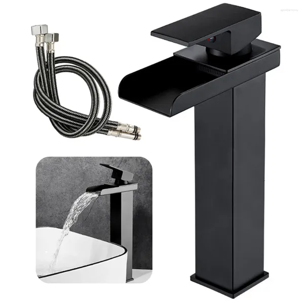 Rubinetti per lavandino del bagno Nucleo in rame nero e rubinetto per lavabo freddo Controsoffitto Cascata in acciaio inossidabile Rubinetto misto Rubinetti quadrati monoforo