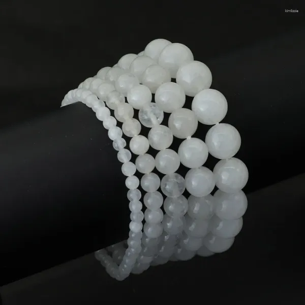 Strang 4mm-12mm weiße Natursteinperlen Jade Gebetsarmband minimalistische runde Perlen Damen Herren Armband für Armbandschmuck