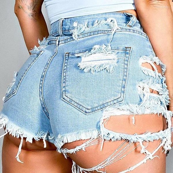 Jeans da donna Pantaloncini estivi moda coreana Foro sexy Vita alta Corto Nappa irregolare Pantaloni a gamba larga strappati femminili Streetwear