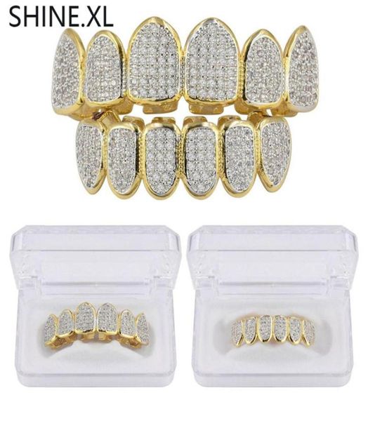 Позолоченные и посеребренные зубы вампира в стиле хип-хоп, грили сверху и снизу, с ледяным микро-паве, блестящие украшения для тела с камнями CZ3454464