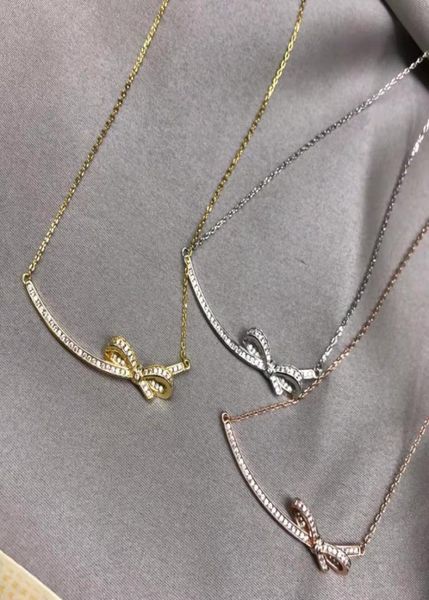 Luxuriöse Designer-Mode-Halskette mit einfacher Diamantschleife, Gold, Silber, Roségold, drei Farben sind verfügbar2410223