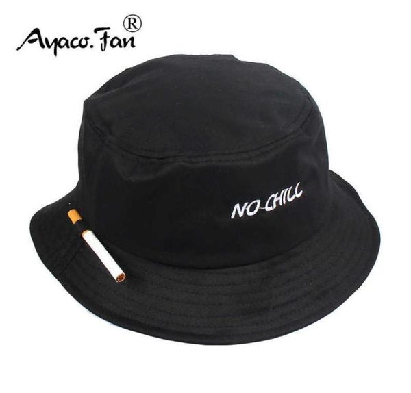2021 однотонная черная шляпа-ведро для мужчин и женщин, сигаретная вышивка No Chill, хип-хоп, рыболовная кепка для взрослых, унисекс, панама, шляпа-боб, плоская шляпа от солнца Q03227694