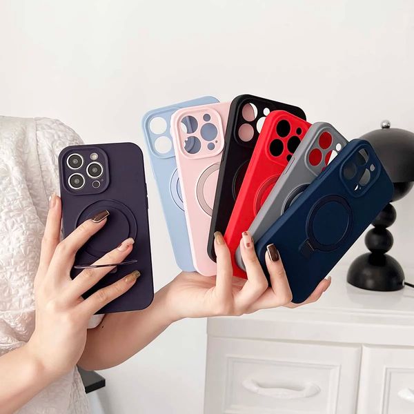 Capas sólidas de silicone líquido para iPhone 15 14 13 12 11 Pro Max 14Plus à prova de choque com suporte de anel Caso de telefone