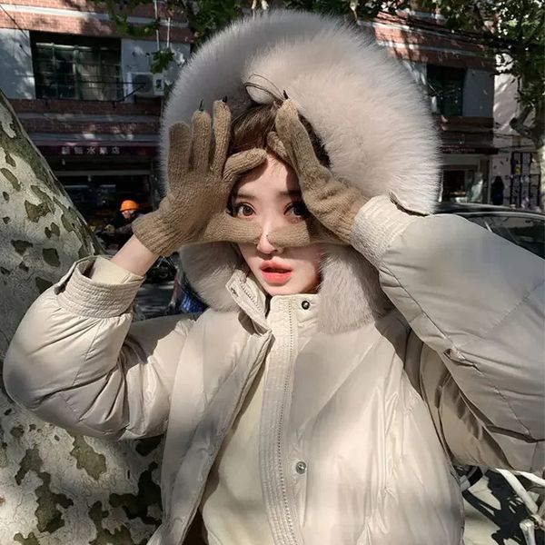 Parka da donna Piumino coreano con vera pelliccia di volpe / collo in pelliccia sintetica Cappotti invernali da donna caldo leggero piumino d'anatra bianco di alta qualità 231212