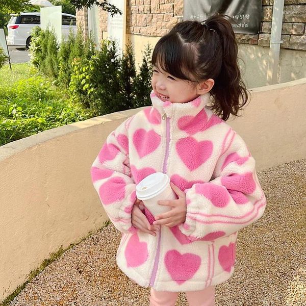 Piumino Invernale Casual Caldo Per Neonati E Bambine Bellissimo Contrasto Zip Intera Spessa Pile Di Cashmere Giubbotti Per Bambini Completi Per Bambini Top 2-8 Anni