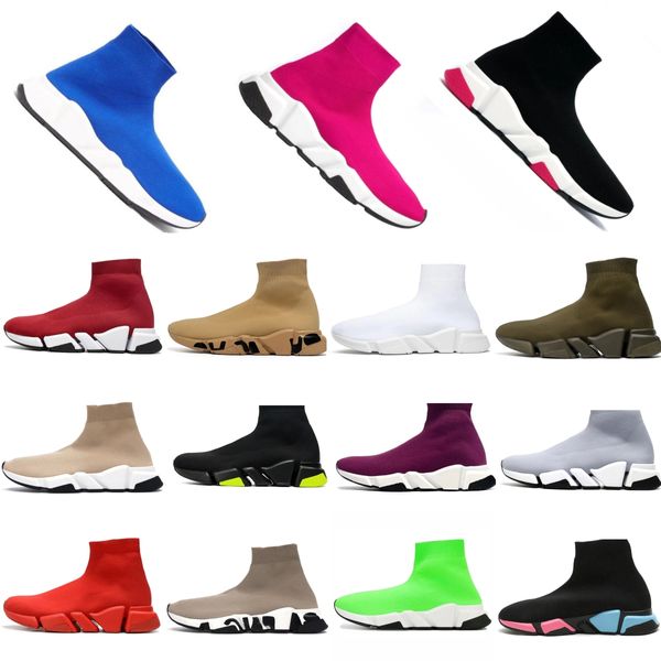 Tasarımcı SOCKS Sıradan Ayakkabı Platformu Erkek Kadınlar Parlak Örgü Hız 2.0 1.0 Trainer Runner Graffiti Sock Shoe Master Emed Lady Spor Hızları