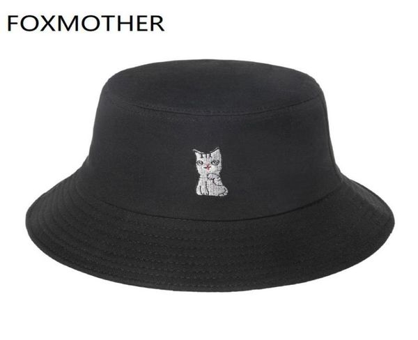 Foxmother nova moda bonito preto rosa laranja branco animal gato padrão bonés de pesca gorras casquette bob balde chapéus para mulher 8083220