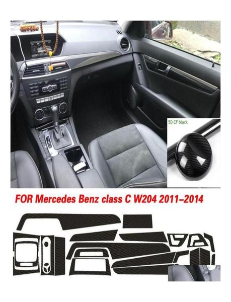 Adesivos de carro para classe c w204 20112014 interior painel de controle central maçaneta da porta 3d 5d decalques de fibra carbono estilo gota deli2809949