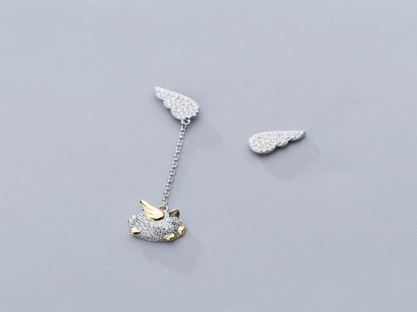 Mloveacc genuíno 925 prata esterlina pena asas de fada voando porco brincos para mulheres moda prata jóias 6043693
