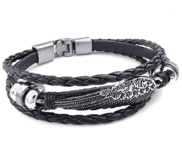 Braccialetti con ciondoli Bracciale con fibbia in metallo retrò Gioielli Ala d'angelo Polsino a treccia Lega di pelle Fantasia per uomo e donna Catena a mano Colore B6505462