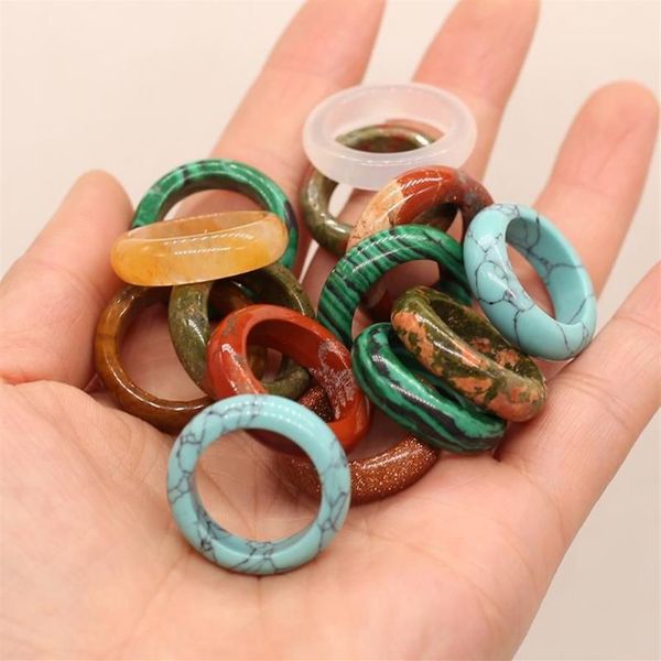 Cluster Ringe Mode Einfache Bunte Natürliche Quarz Halbedelstein Dicken Runden Ring Für Frauen Mädchen Schmuck Zubehör Geschenk243l