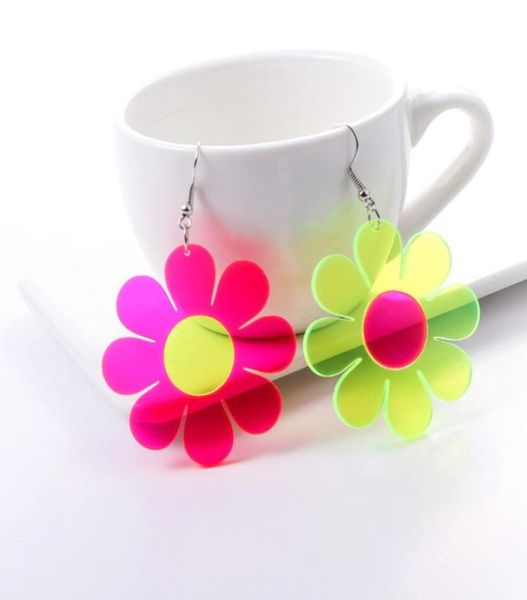 Nuovi orecchini a canovaggio acrilico Hyperbole Clear Neon Green Pink Flower per per bambini Accessori di moda per bambini9022452