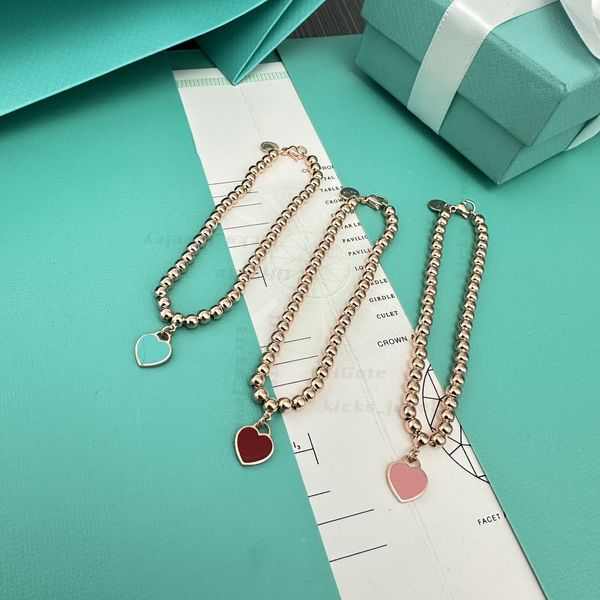 braccialetto chakra del cuore elettrolitico braccialetto cuore di design braccialetto in argento blu rosa cuore rosso smalto cuore braccialetto di perline 4m gioielli da donna con confezione regalo senza scolorimento