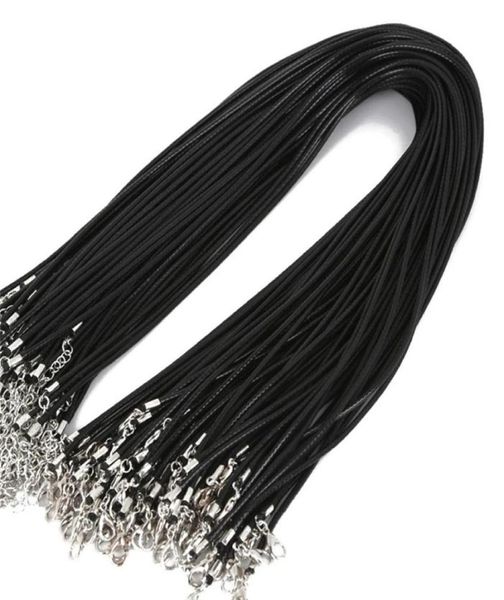 Colares de pingente 100 pçs / lote Bulk 12mm Black Wax Leather Cord String Corda Extensor de Fio Cadeia para fazer jóias inteiras 2978796
