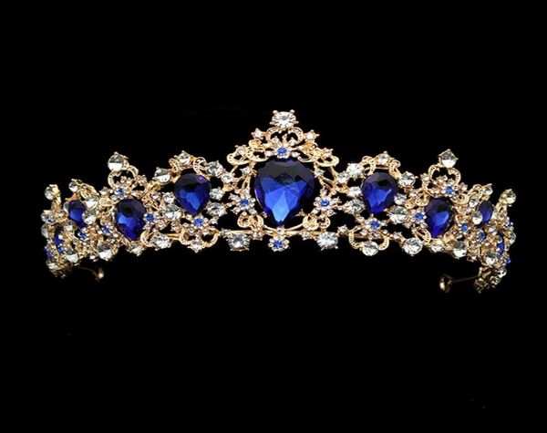 Grande luxo moda cristal casamento nupcial tiara diamante royal azul coroa pageant baile de formatura jóias de cabelo para dama de honra noiva c1811208354973