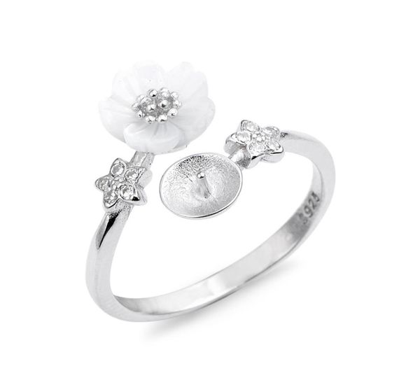 Impostazioni per anello fiore Conchiglia bianca Argento sterling 925 Stella Zircone Anello perla fai da te Montaggio 5 pezzi1149085