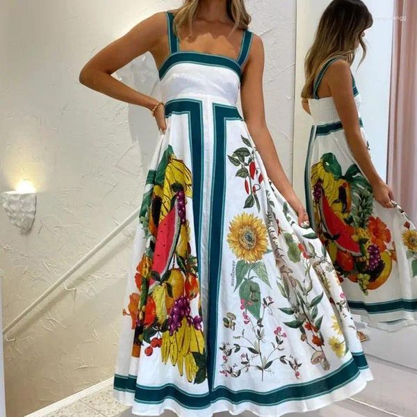 Vestidos casuais jamerary moda girassol floral maxi vestido mulheres verão tiras sundress boêmio férias longas vestidos senhora robe