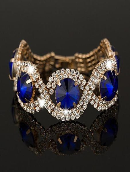 Set di gioielli blu royal per donna Bohemia, bracciale con strass dorati, impostazione di gioielli di moda, intera catena a maglie al dettaglio9861844