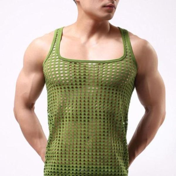 MEN039S Tank Tops Seksi Erkekler Örgü Seethrough Tezgahlar Kısa Kollu Gece Kulübü Sheer Kostüm Balık Net Tshirt Fanila Dropmen02649529