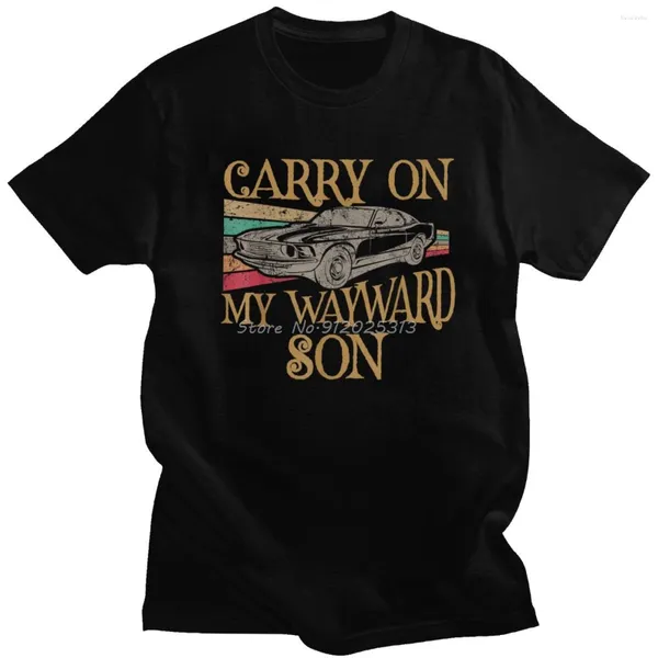 Herren T-Shirts Lustiges Carry On My Wayward Son T-Shirt Männer Baumwolle Freizeit T-Shirt Kurzarm Vintage TV Supernatural T-Shirt Kleidung