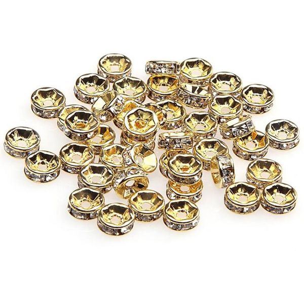 500pcslot metal liga 18K Color de prata dourado Crystal Rhinestone Rondelle Spacer Loose Spacer Para jóias DIY Fazendo 3644474