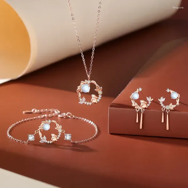 Ожерелья с подвесками 2023, ретро ожерелье, браслет, серьги, комплект ювелирных изделий, женская цепочка на ключицу, женский подарок с лунным камнем