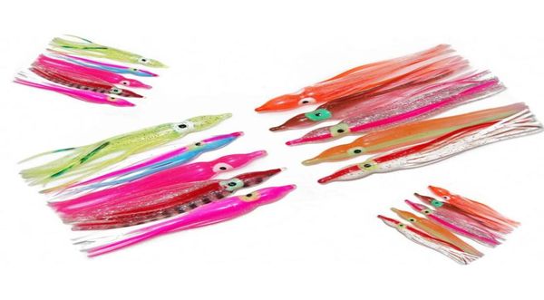 Gonne di calamari da 10 cm Esche da pesca morbide Maschere Colore misto Gonna di polpo in silicone luminoso Esca artificiale da jigging 100 pezzi Lotto3743625