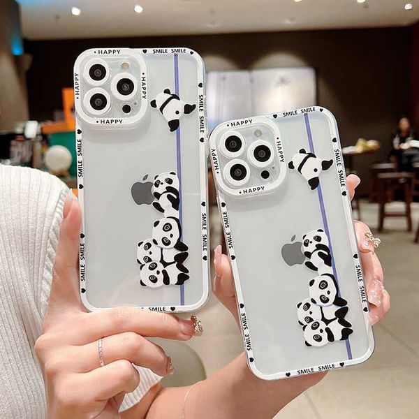 Panda bonito dos desenhos animados animal claro casos de telefone para iphone 14 pro max 13 12 11 pro max x xr xs max 7 8plus lente proteção capa macia