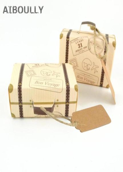 Подарочная упаковка 100 шт., креативный мини-чемодан, коробка для конфет, картонная упаковка, сувениры на свадьбу, день рождения, вечеринку с Tag1232528