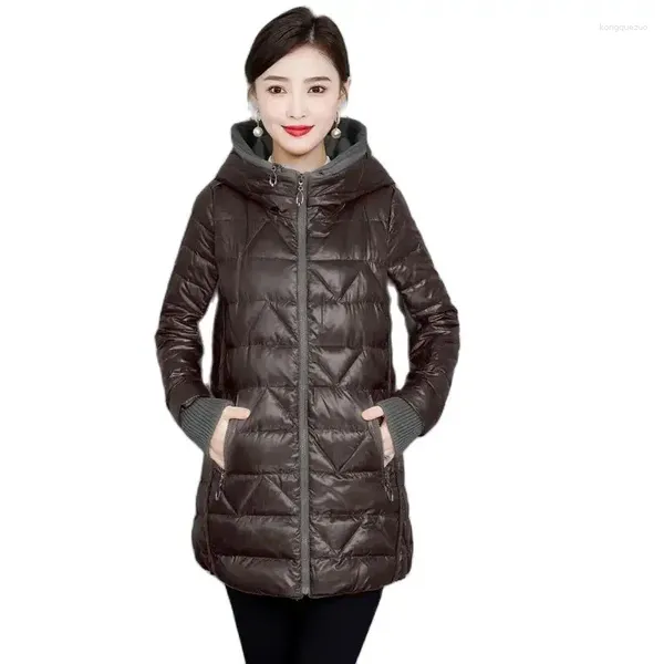 Женские плащи, зимняя пуховая хлопковая куртка средней длины, женское пальто с отделяемой поверхностью, свободная верхняя одежда с капюшоном, модное пуховое пальто