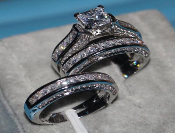Joias finas princesa corte 20ct cz diamante noivado conjunto de anel de casamento para mulheres 14kt ouro branco cheio de dedo ring6341166